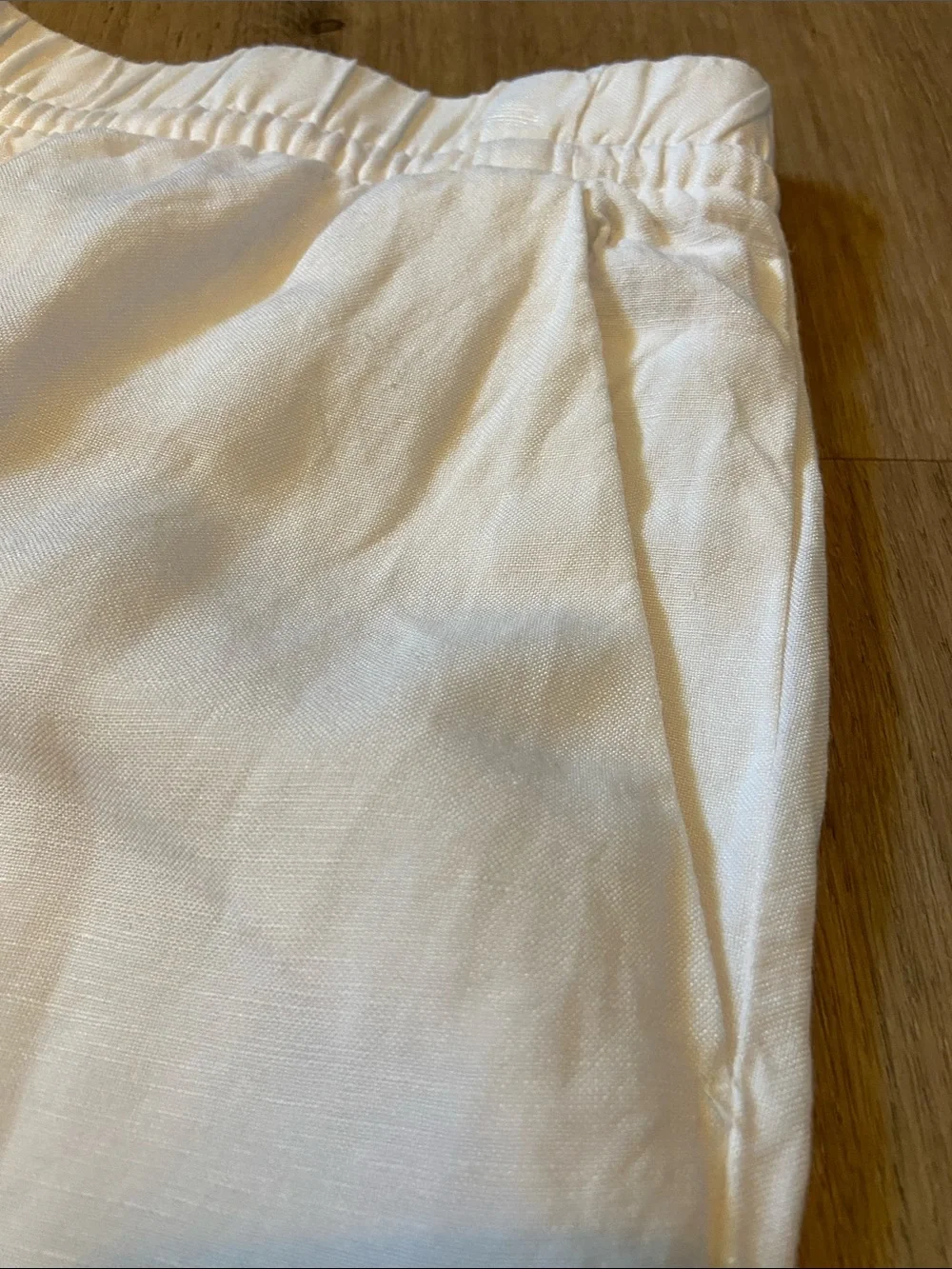 H&M Wide Leg Linen Blend Pull-On Pants Size L White Pockets Coastal Grandma EUC
